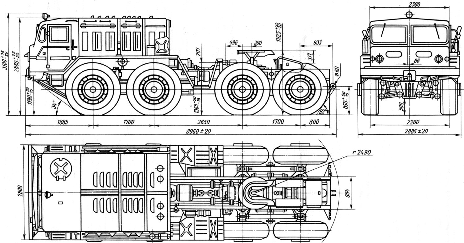 MAZ-537 dimensions drawing